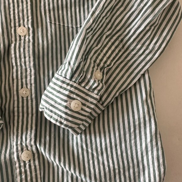 Janie & Jack Boys Green & White Striped Button-Down Shirt 18-24 Months - Picture 4 of 7